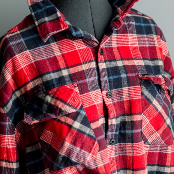 Vintage Lee 100% Cotton Flannel - Red & Blue Plaid - Men's XXL - Picture 6 of 9